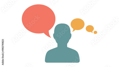 Communication and Thought Illustration: A conceptual representation of dialogue and ideas, featuring thought bubbles hovering above a silhouette.