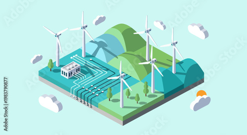Renewable Energy Wind Turbines and Green Technology Landscape.
