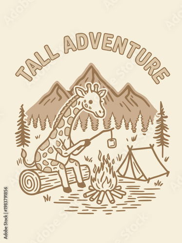 Giraffe sitting by campfire outdoors.