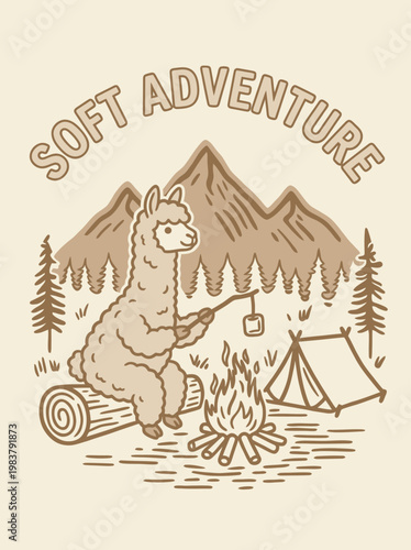 Llama sitting by campfire relaxing outdoors.