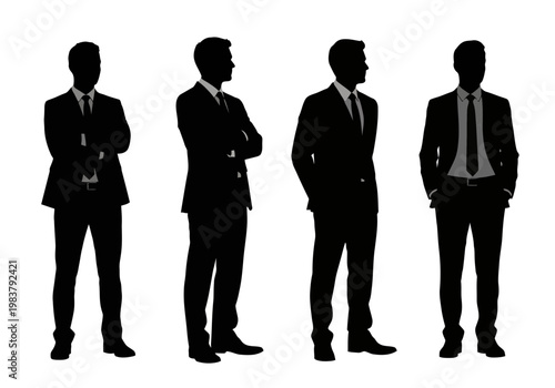 Silhouettes of four businessmen in various poses