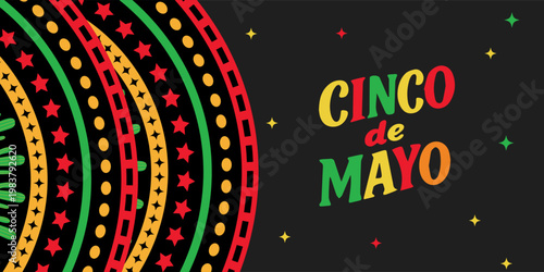 Cinco de Mayo colorful fun design. Mexican fiesta concept. Banner, poster template background for mexico independence celebration with geometric, music and giutar, decorations  vector illustration.
