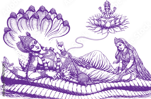 Lord Vishnu Sketch Hand Drawn Traditional Hindu God Illustration
