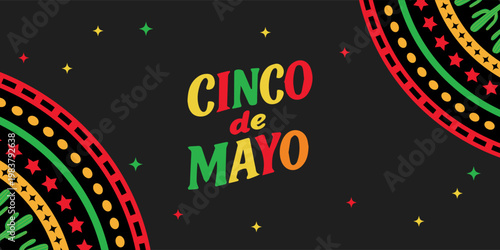 Cinco de Mayo colorful fun design. Mexican fiesta concept. Banner, poster template background for mexico independence celebration with geometric, music and giutar, decorations  vector illustration.