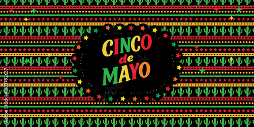 Cinco de Mayo colorful fun design. Mexican fiesta concept. Banner, poster template background for mexico independence celebration with geometric, music and giutar, decorations  vector illustration.