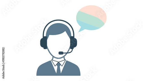 Customer Support Icon: Depicting a figure in a headset, a speech bubble emanates from them, symbolizing efficient customer service and streamlined communication.