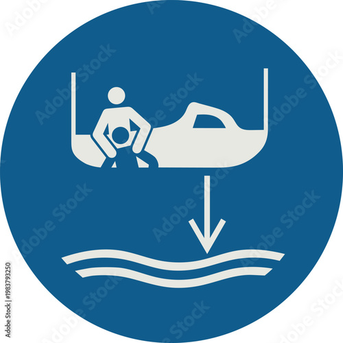Simbolo che indica che la barca di soccorso deve essere calata in sequenza di lancio, Simbolo M041