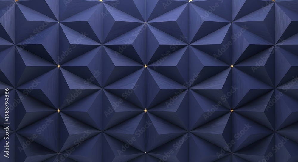 Obraz premium Deep blue textured geometric 3D background with subtle golden star highlights.