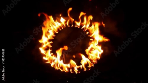 A ring of fire burning in darkness