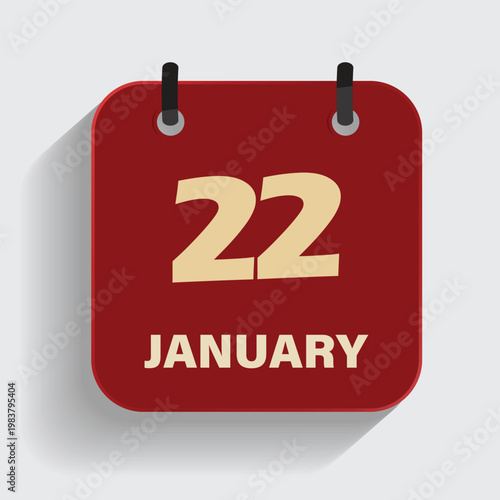 calendar icon showing twentysecond of january on red background for winter schedule and event planning