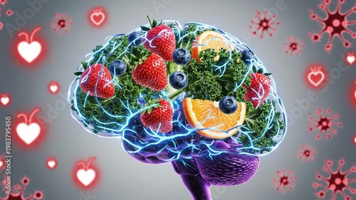 Healthy brain with fruits and vegetables