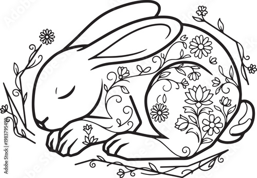 Rabbit line art silhouette vector cute style and design