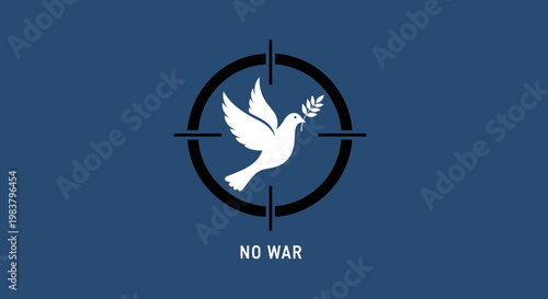 Dove of peace in crosshairs, no war symbol, anti-war concept