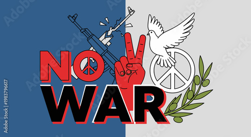 Fotografi No War Concept: Dove, Peace Sign, Guns, and Victory Hand