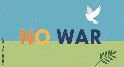 No War Dove Flying Over Ukraine Flag Colors, Peace Symbol