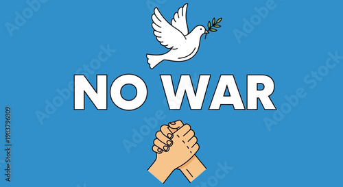 No War Dove with Olive Branch and Handshake Symbolizing Peace and Unity