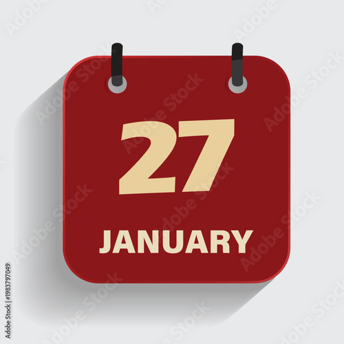calendar icon showing twentyseventh of january on red background for winter schedule and event planning