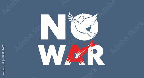 No War Symbol: Dove of Peace and Broken Red Arrow Against Blue Background