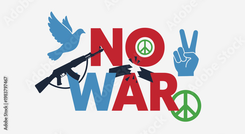 No War Symbolism: Dove, Broken Rifle, Peace Sign, Victory Hand