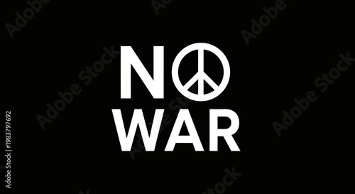 No War Text with Peace Symbol on Black Background
