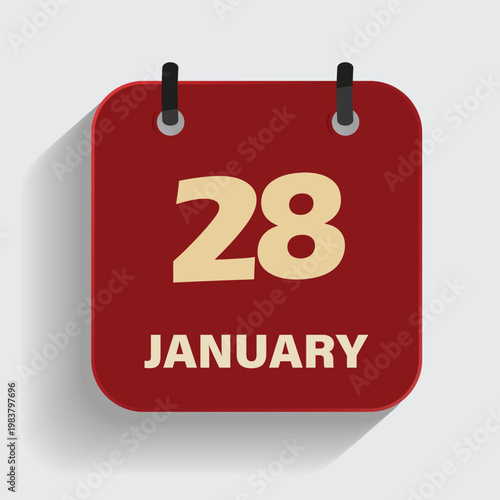 calendar icon showing twentyeighth of january on red background for winter schedule and event planning