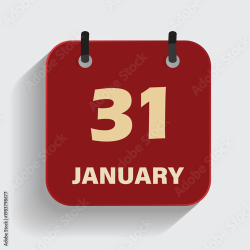 calendar icon showing thirtyfirst of january on red background for winter schedule and event planning