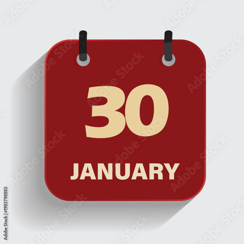 calendar icon showing thirtieth of january on red background for winter schedule and event planning