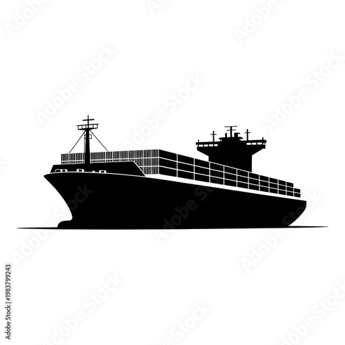 silhouette of a cargo ship carrying a lot of cargo