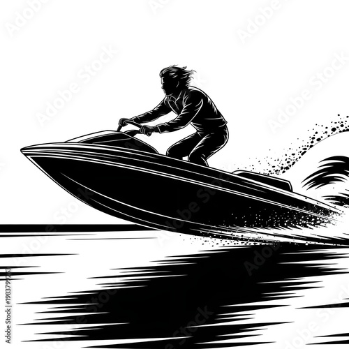 silhouette of a man riding a motorboat