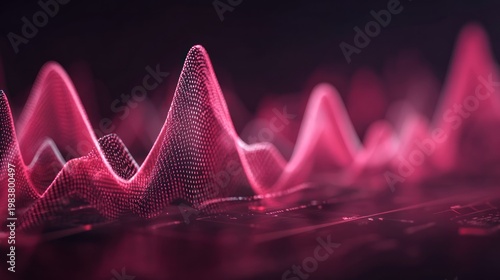 Abstract digital waveform visualization displays fluctuating energy data across a dark surface