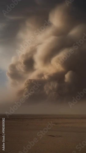 Massive dust storm approaching over desert landscape