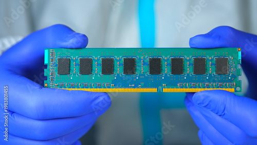 Photos RAM stick with DRAM, Dynamic Random Access Memory chips