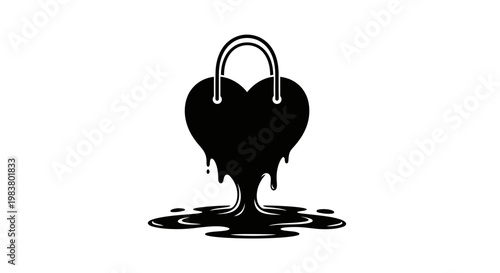 Melting heart shaped padlock illustration.