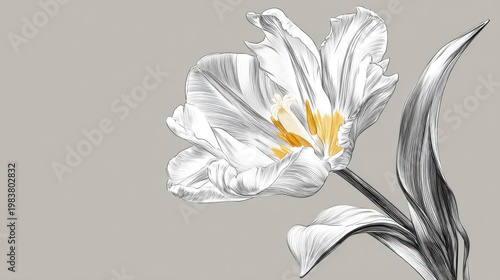 Elegant White Flower with Detailed Line Art on Soft Background