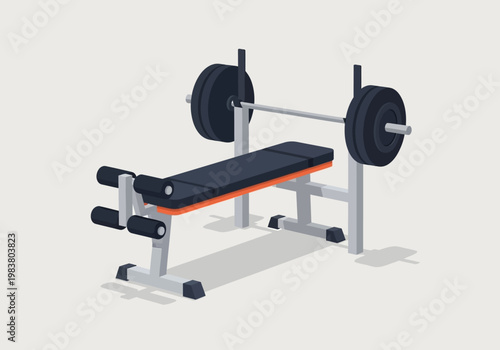 Adjustable weight bench with barbell and weights for home gym or fitness center