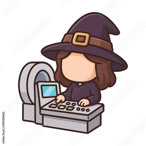 Witch operating MRI medical scanner flat vector