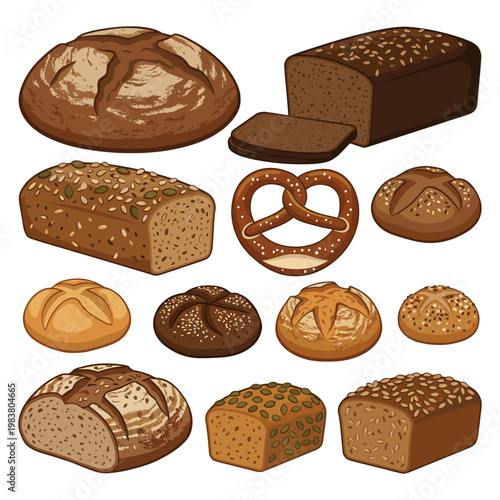 Assorted Freshly Baked Bread Collection Vector Illustration