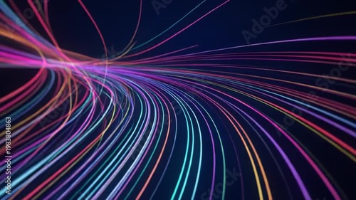 Colorful neon light trails on a dark background