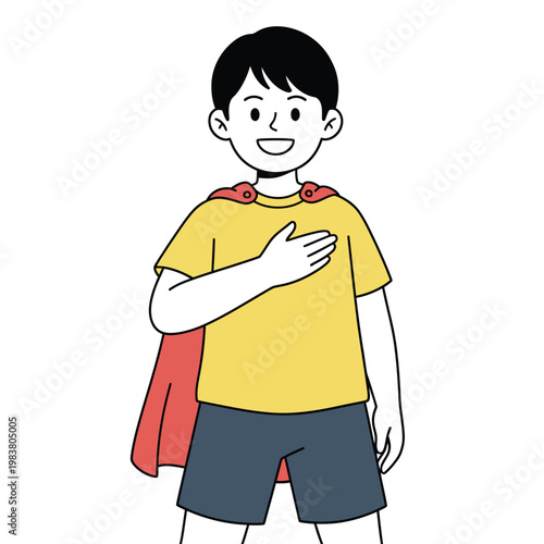 Flat illustration of a confident child acting like a hero, perfect for confidence, leadership, and motivation concepts.