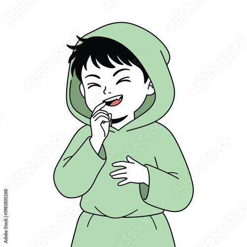 Cheerful child smiling and laughing, casual hoodie outfit, playful lifestyle illustration isolated.