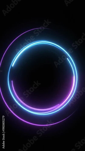 Glowing blue and purple neon circle on black background with white space