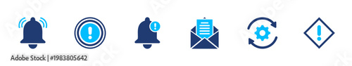 User notification icon set. alert, message, reminder, update, signal. solid style icon collection.