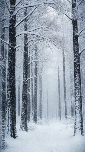 Snowy forest path on a cold winter day