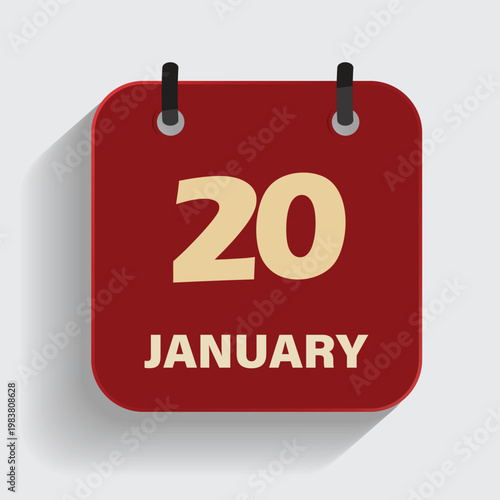 calendar icon showing twentieth of january on red background for winter schedule and event planning