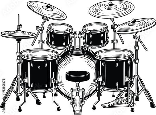 Drum set silhouette graphic with percussion instrument acoustic performance