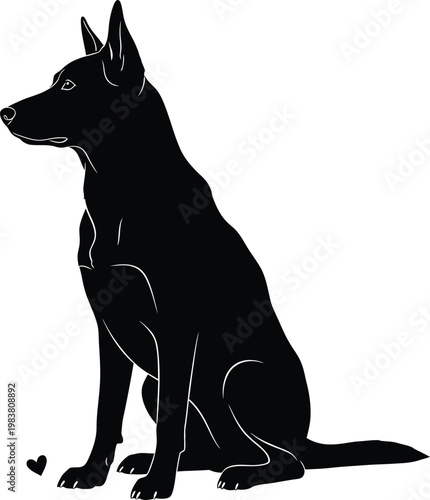 Black silhouette of a dog sitting with guard dog silhouette isolated illustration domestic companion
