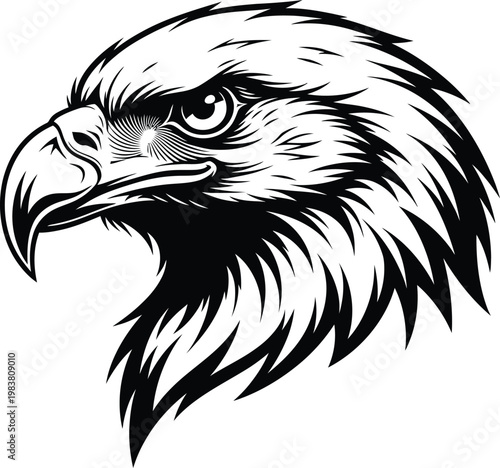 Black and white eagle head graphic with wildlife predator illustration silhouette