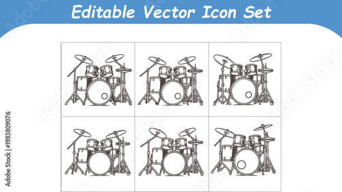 Collection of drum set icons with illustration collection instrument percussion editable