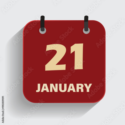calendar icon showing twentyfirst of january on red background for winter schedule and event planning