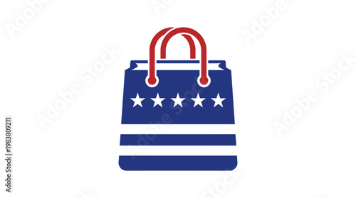 Patriotic Shopping Bag Icon Celebrating American Independence, Perfect for 4th July Sales and Festive Retail Promotions
